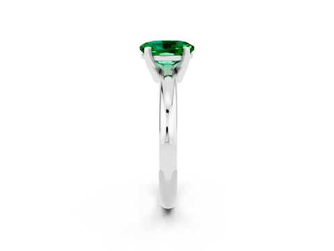 White gold Oval Cut Emerald Solitaire Engagement Ring with Round Band and Four-Prong Setting_2
