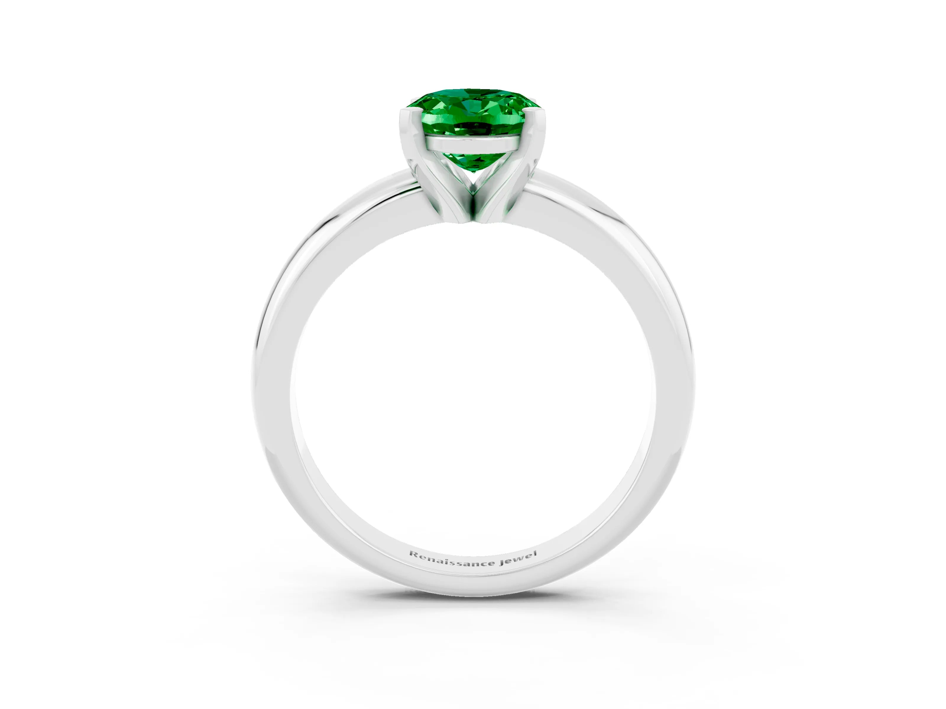White gold Oval Cut Emerald Solitaire Engagement Ring with Round Band and Four-Prong Setting_3