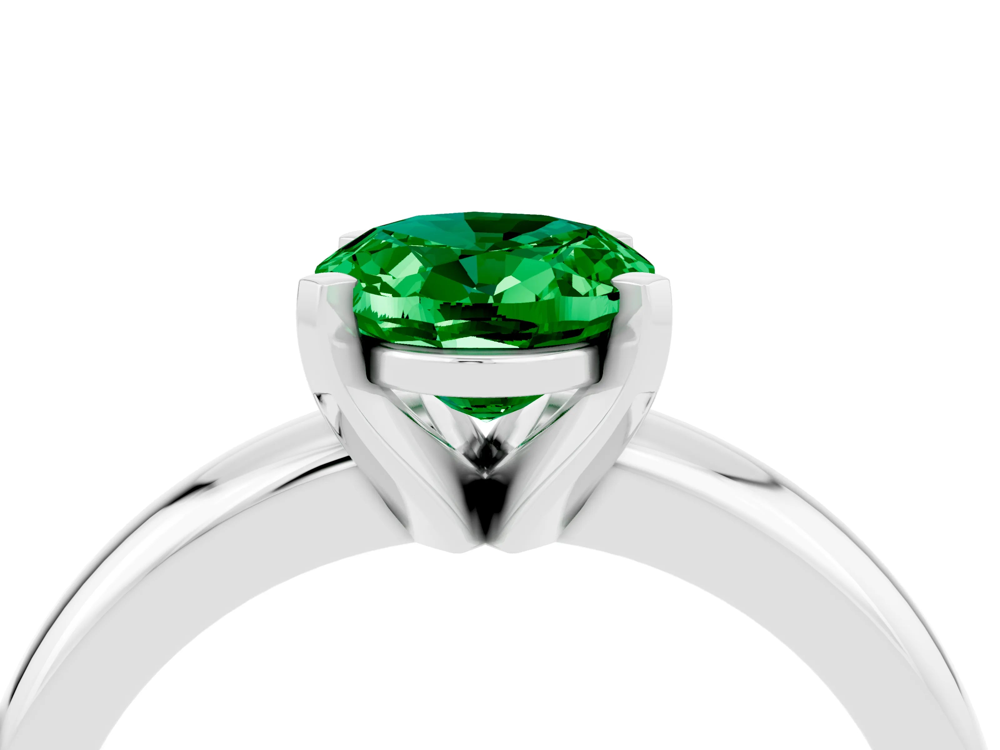White gold Oval Cut Emerald Solitaire Engagement Ring with Round Band and Four-Prong Setting_4