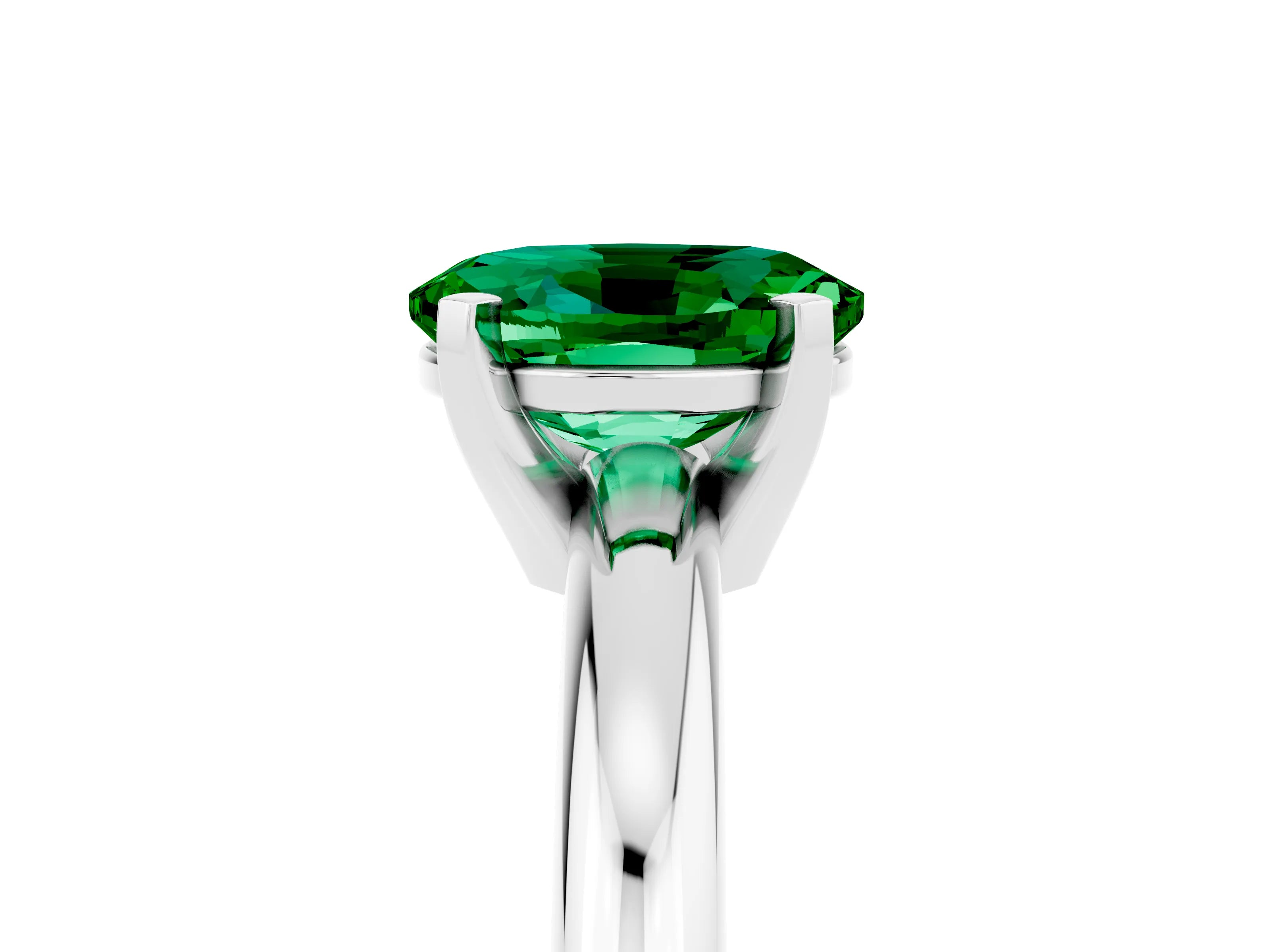 White gold Oval Cut Emerald Solitaire Engagement Ring with Round Band and Four-Prong Setting_5