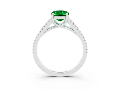White gold Oval Cut Emerald Solitaire Engagement Ring with Split Shank Pavé Band_3