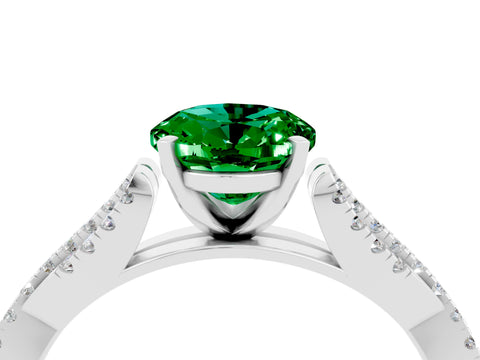 White gold Oval Cut Emerald Solitaire Engagement Ring with Twisted Pavé Band and Four-Prong Setting_4