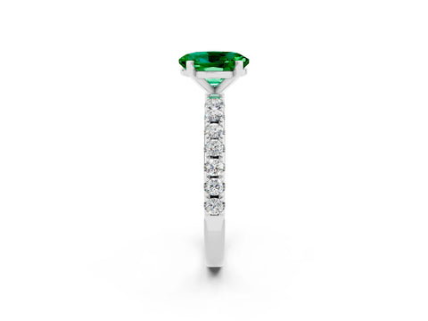 White gold Oval Cut Emerald Solitaire Pavé Band with Four-Prong Setting_2