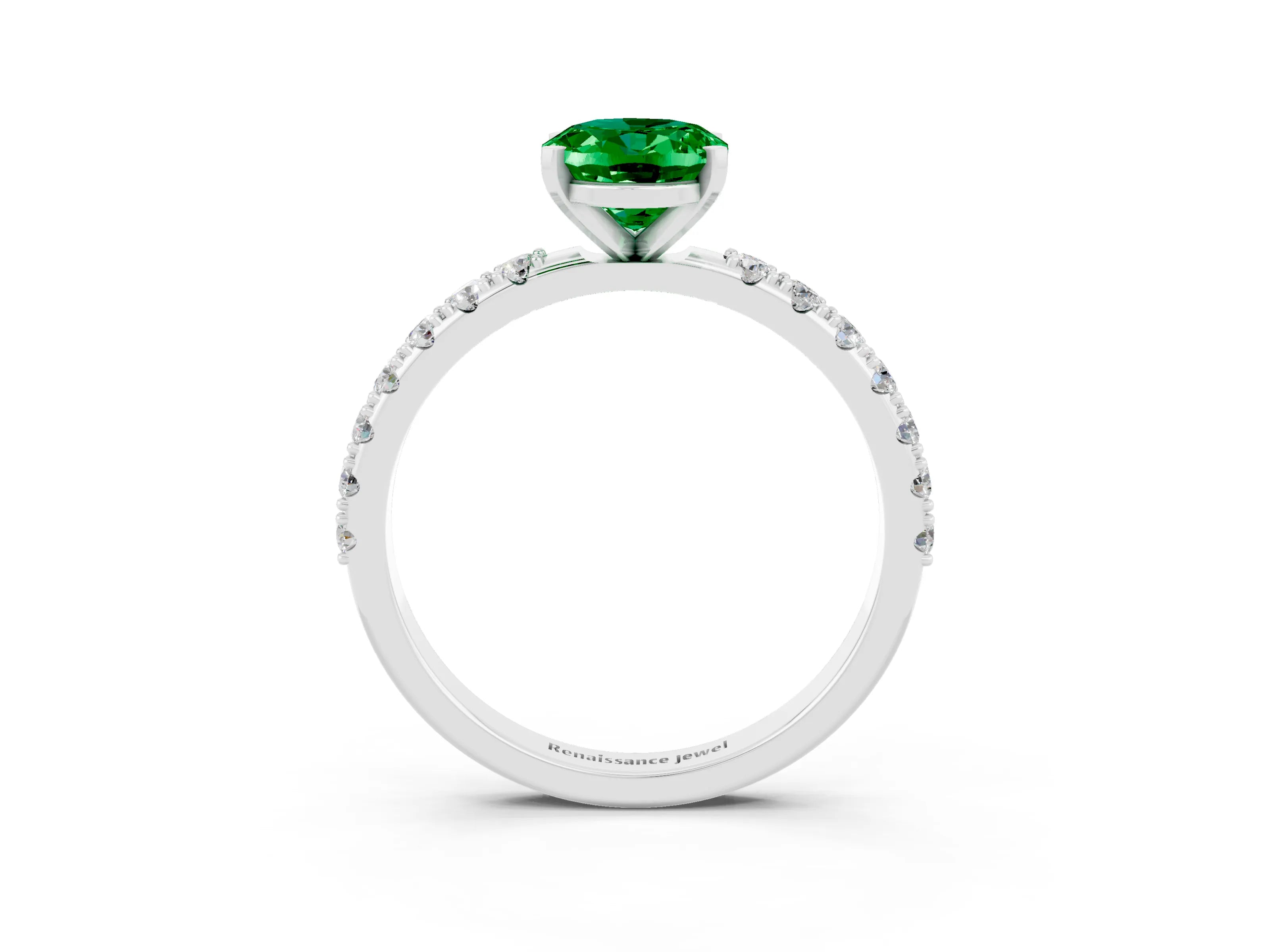 White gold Oval Cut Emerald Solitaire Pavé Band with Four-Prong Setting_3