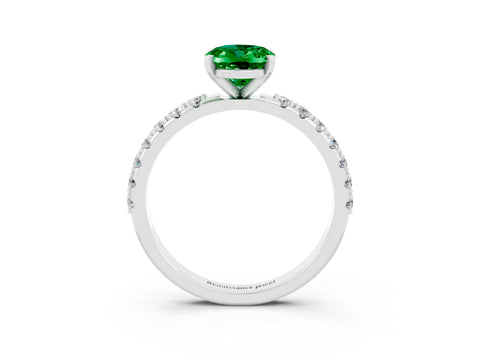 White gold Oval Cut Emerald Solitaire Pavé Band with Four-Prong Setting_3