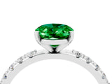 White gold Oval Cut Emerald Solitaire Pavé Band with Four-Prong Setting_4