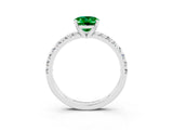White gold Oval Cut Emerald Solitaire Pavé Engagement Ring with Round Band and Prong Setting_15