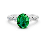 White gold Oval Cut Emerald Solitaire Pavé Engagement Ring with Round Band and Prong Setting_78