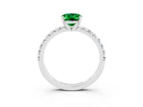 White gold Oval Cut Emerald Solitaire Pavé Engagement Ring with Round Band and Prong Setting_81