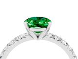 White gold Oval Cut Emerald Solitaire Pavé Engagement Ring with Round Band and Prong Setting_82