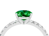 White gold Oval Cut Emerald Solitaire Pavé Engagement Ring with Round Band and Prong Setting_94
