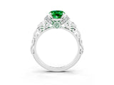 White gold Oval Cut Emerald Solitaire Ring with Filigree Band and Four-Prong Setting_39