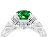 White gold Oval Cut Emerald Solitaire Ring with Filigree Band and Four-Prong Setting_40