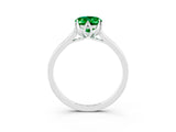 White gold Oval Cut Emerald Solitaire Ring with Flower Prong Setting and Classic Band_15