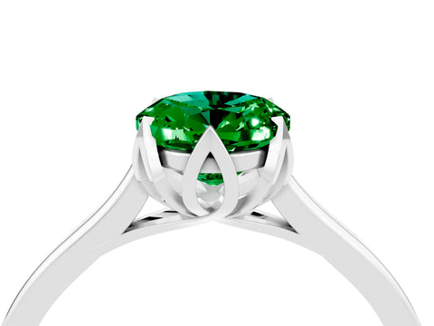White gold Oval Cut Emerald Solitaire Ring with Flower Prong Setting and Classic Band_16