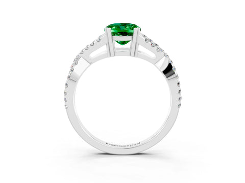 White gold Oval Cut Emerald Solitaire Ring with Four-Prong Setting and Twisted Pavé Band_3