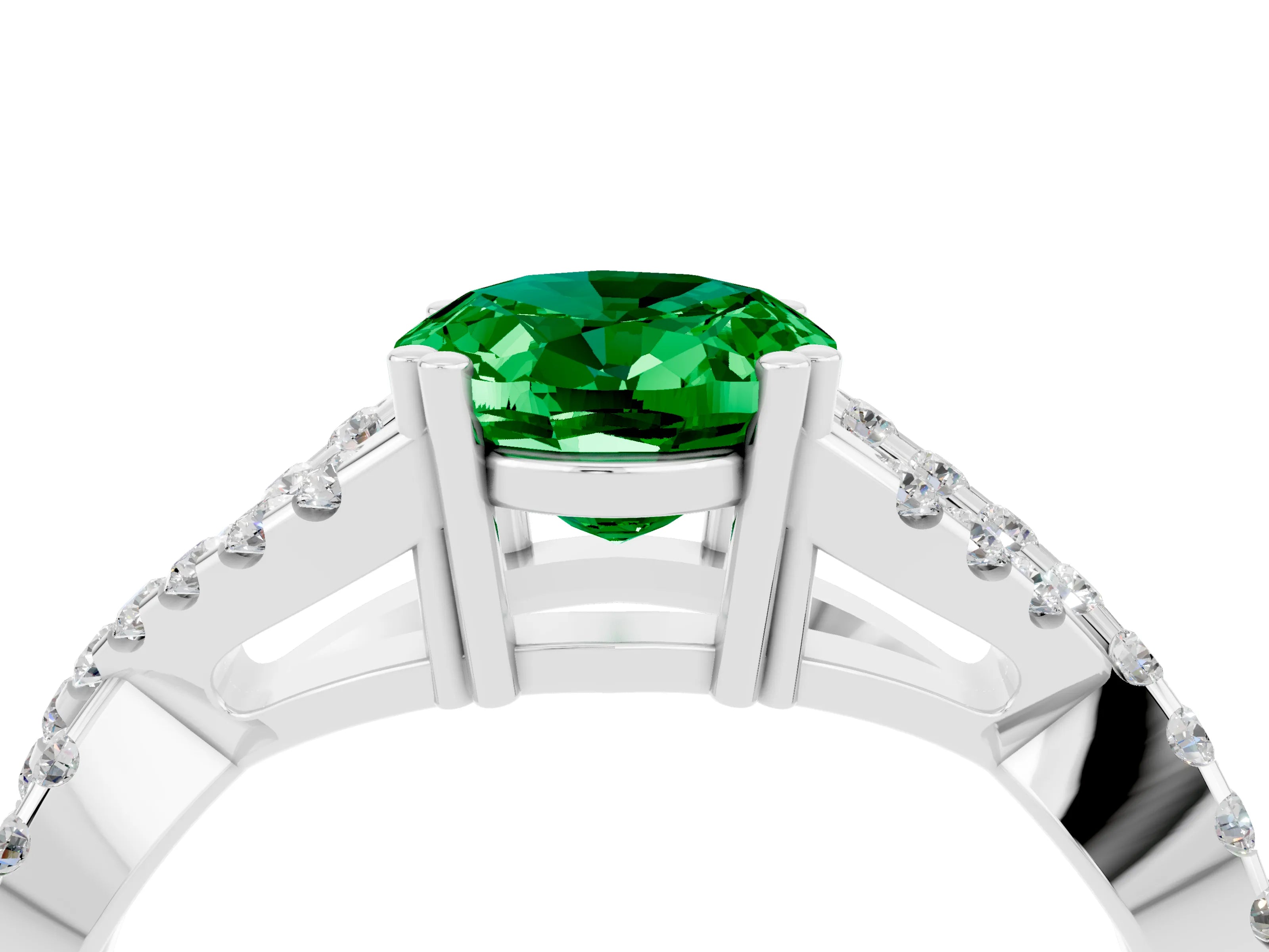 White gold Oval Cut Emerald Solitaire Ring with Four-Prong Setting and Twisted Pavé Band_4