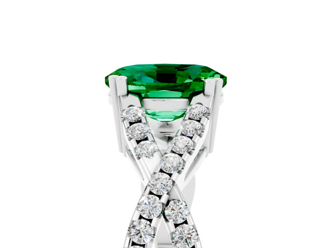 White gold Oval Cut Emerald Solitaire Ring with Four-Prong Setting and Twisted Pavé Band_5