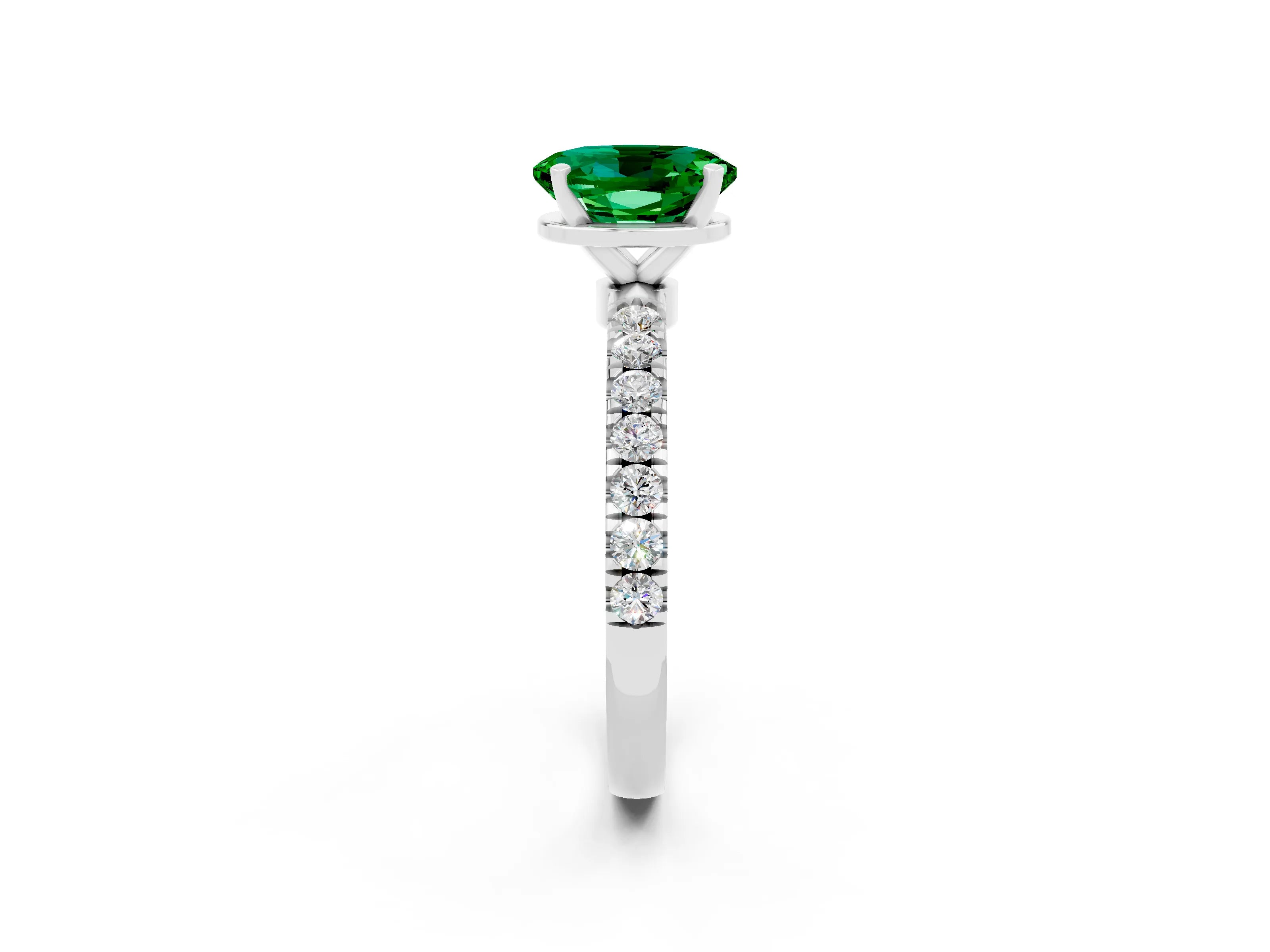 White gold Oval Cut Emerald Solitaire Ring with Pavé Accents and Four-Prong Setting_2