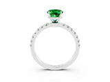 White gold Oval Cut Emerald Solitaire Ring with Pavé Accents and Four-Prong Setting_3