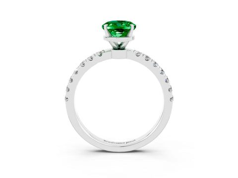 White gold Oval Cut Emerald Solitaire Ring with Pavé Accents and Four-Prong Setting_3
