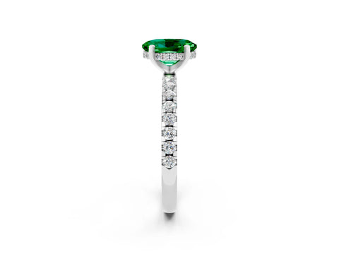 White gold Oval Cut Emerald Solitaire Ring with Pavé Band and Four-Prong Setting_26