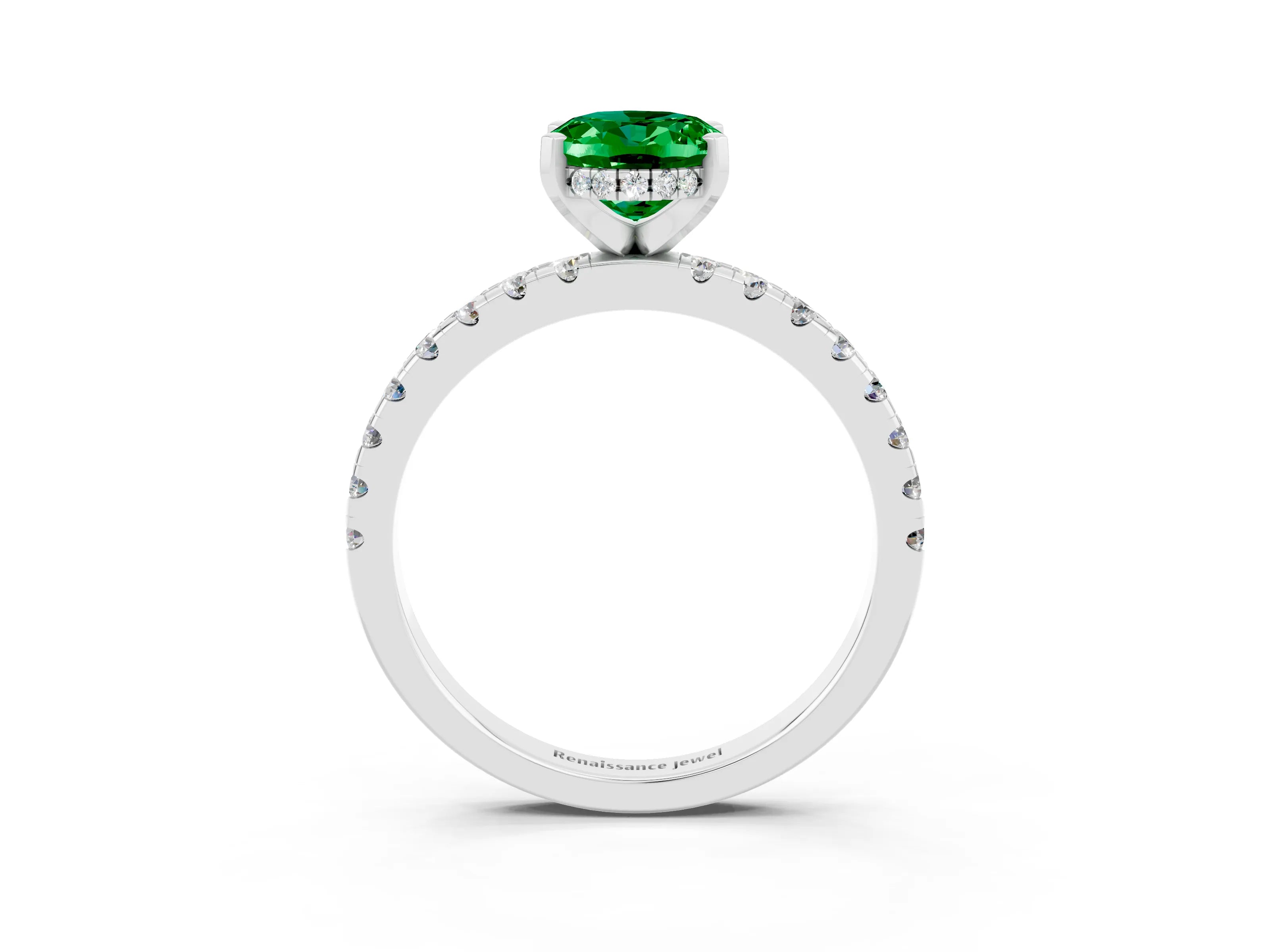 White gold Oval Cut Emerald Solitaire Ring with Pavé Band and Four-Prong Setting_27