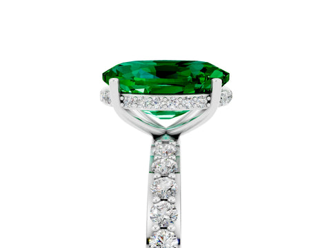 White gold Oval Cut Emerald Solitaire Ring with Pavé Band and Hidden Halo_17