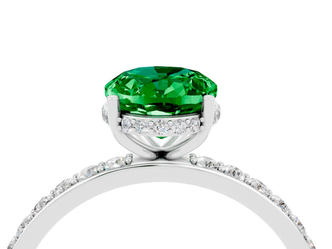 White gold Oval Cut Emerald Solitaire Ring with Pavé Band and Hidden Halo_4