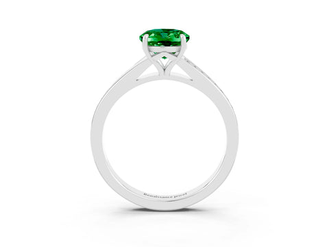White gold Oval Cut Emerald Solitaire Ring with Pavé Band and Prong Setting_15
