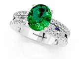 White gold Oval Cut Emerald Solitaire Ring with Pavé and Channel Set Band_1