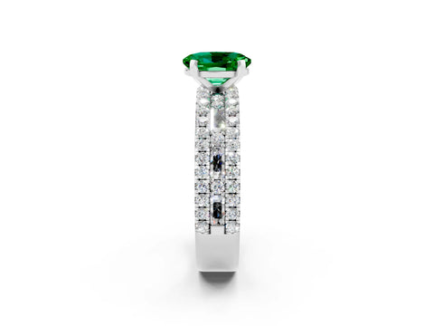 White gold Oval Cut Emerald Solitaire Ring with Pavé and Channel Set Band_2