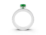White gold Oval Cut Emerald Solitaire Ring with Pavé and Channel Set Band_3