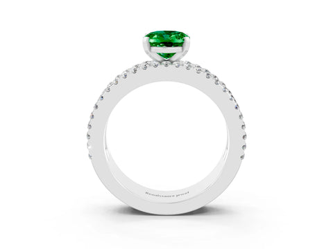 White gold Oval Cut Emerald Solitaire Ring with Pavé and Channel Set Band_3