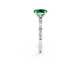 White gold Oval Cut Emerald Solitaire Ring with Pave Band and Four Prong Setting_14