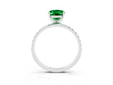 White gold Oval Cut Emerald Solitaire Ring with Pave Band and Four Prong Setting_15