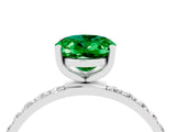White gold Oval Cut Emerald Solitaire Ring with Pave Band and Four Prong Setting_16