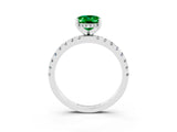 White gold Oval Cut Emerald Solitaire Ring with Round  Pavé Band and Four-Prong Setting_63