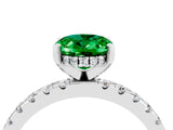 White gold Oval Cut Emerald Solitaire Ring with Round  Pavé Band and Four-Prong Setting_64