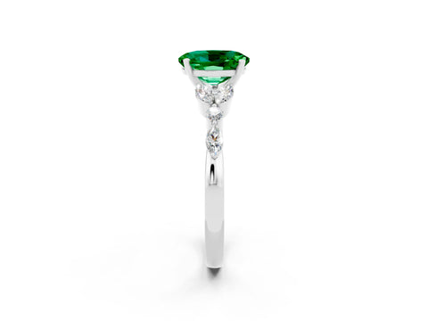 White gold Oval Cut Emerald Solitaire Ring with Side Stones and Four-Prong Setting_24