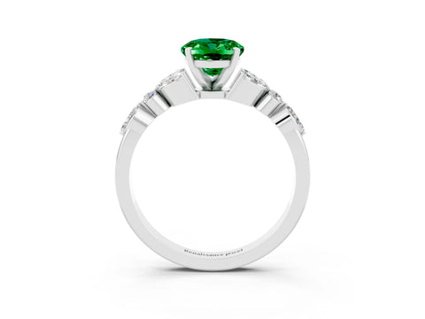 White gold Oval Cut Emerald Solitaire Ring with Side Stones and Four-Prong Setting_25