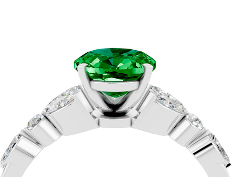 White gold Oval Cut Emerald Solitaire Ring with Side Stones and Four-Prong Setting_26