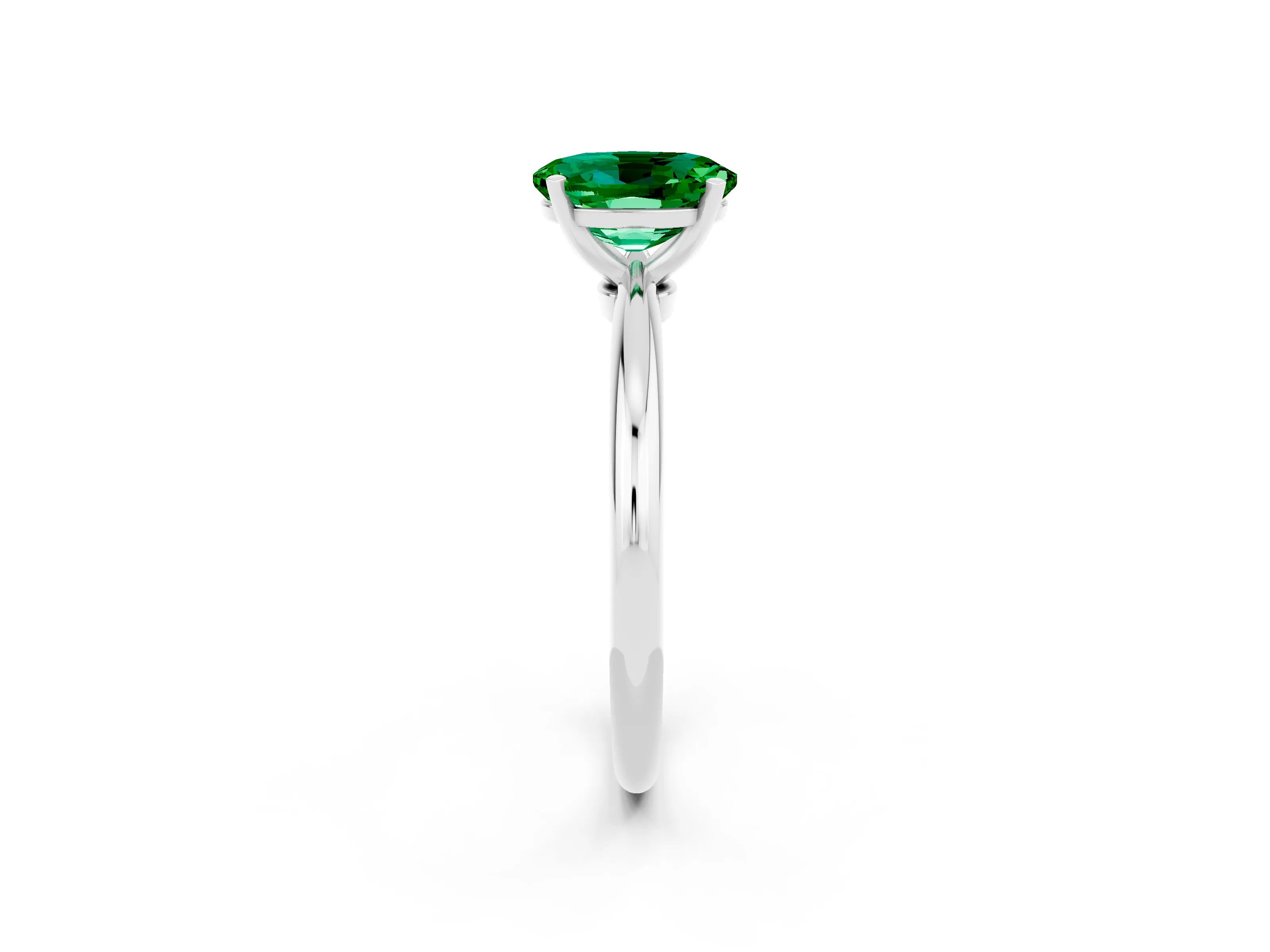 White gold Oval Cut Emerald Solitaire Ring with Six-Prong Setting and Classic Band_2