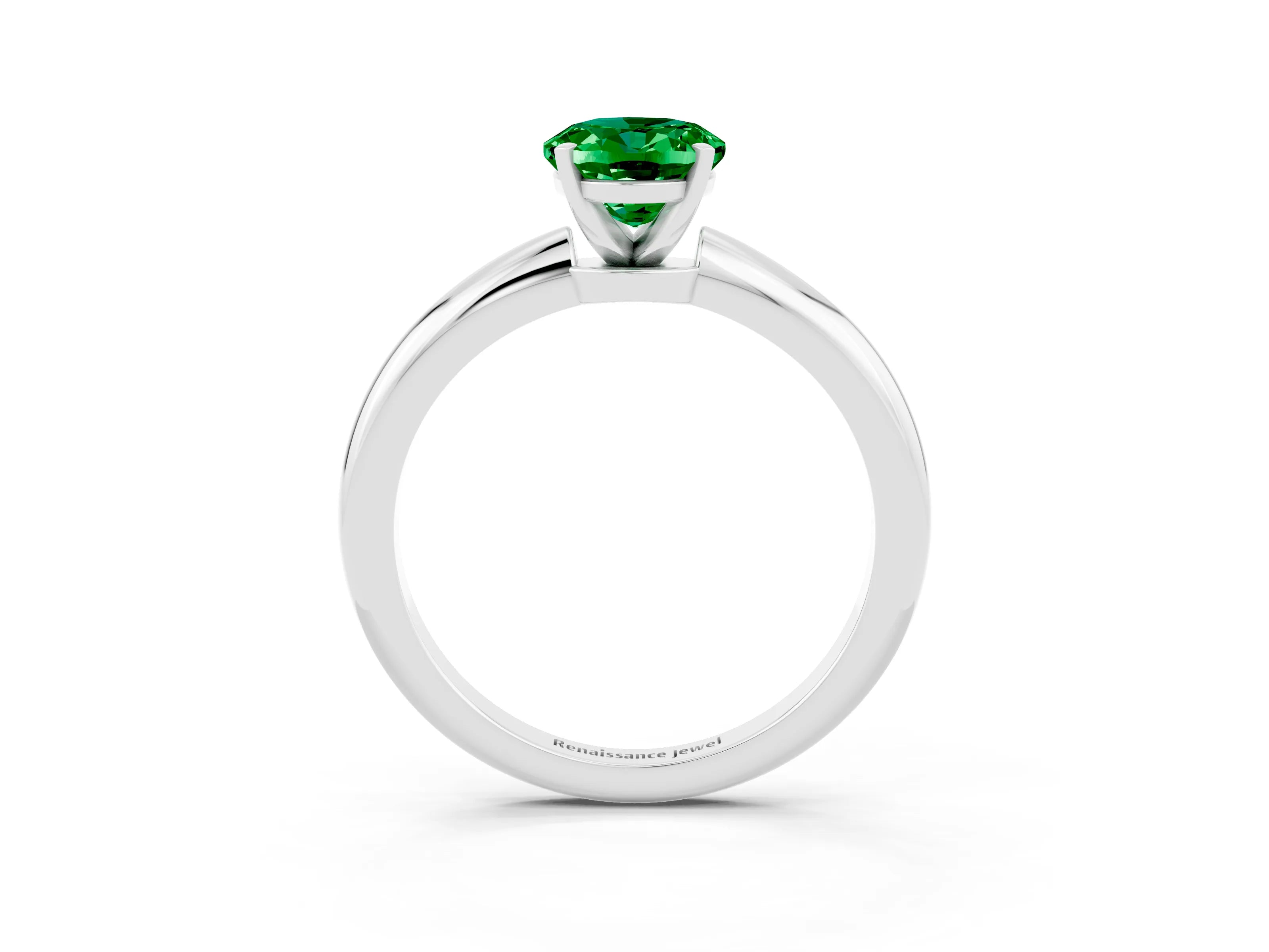 White gold Oval Cut Emerald Solitaire Ring with Six-Prong Setting and Classic Band_3