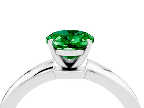 White gold Oval Cut Emerald Solitaire Ring with Six-Prong Setting and Classic Band_4