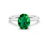 White gold Oval Cut Emerald Solitaire Ring with Thin Band and Four-Prong Setting_12