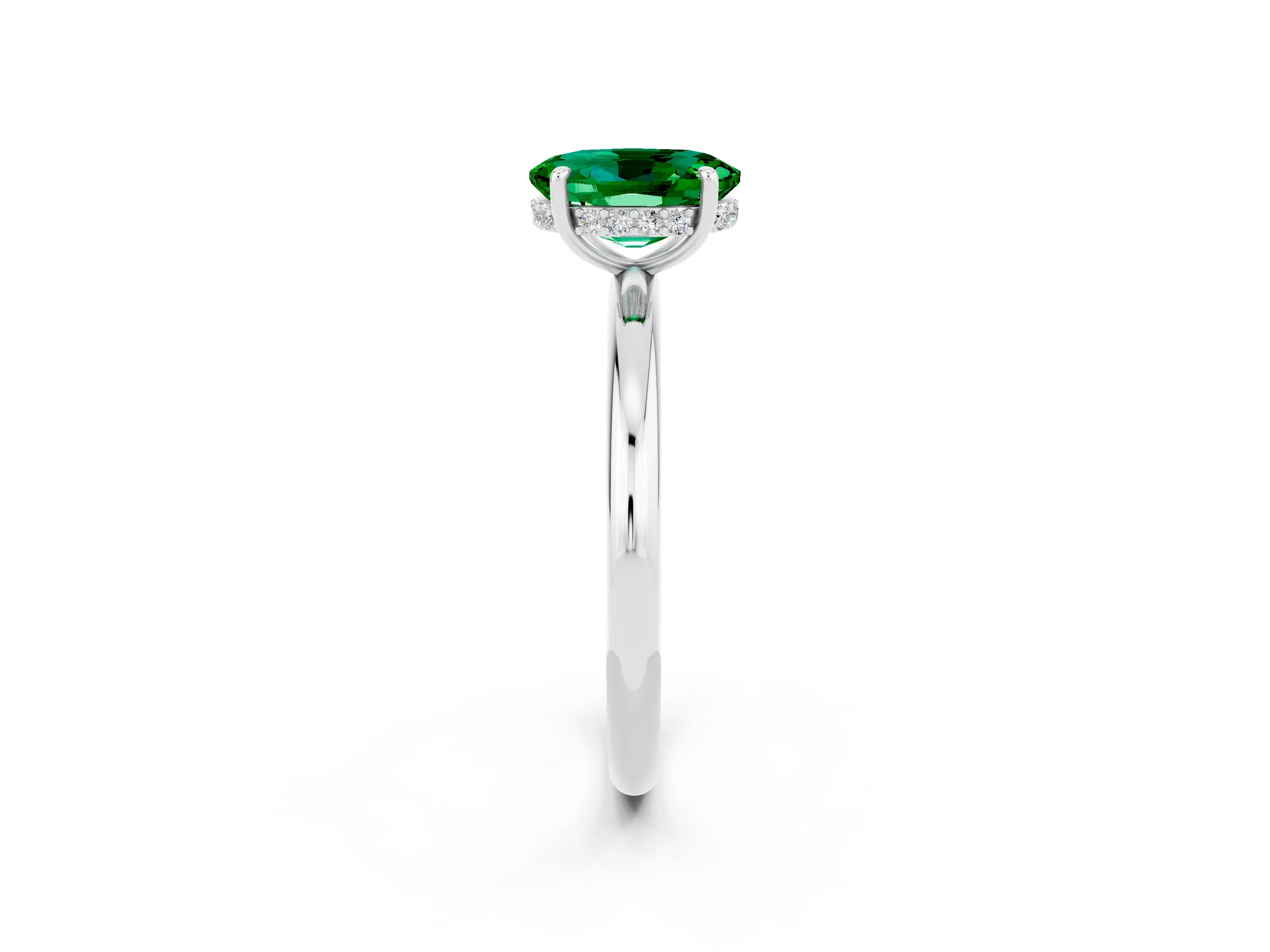 White gold Oval Cut Emerald Solitaire Ring with Thin Band and Four-Prong Setting_14