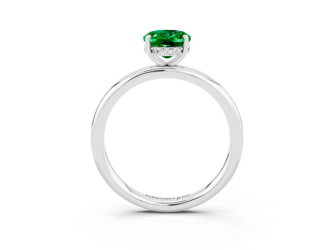 White gold Oval Cut Emerald Solitaire Ring with Thin Band and Four-Prong Setting_15