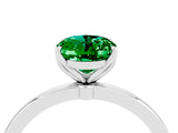 White gold Oval Cut Emerald Solitaire Ring with Thin Band and Prong Setting_40
