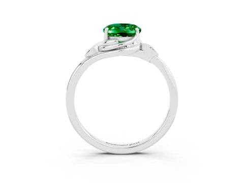 White gold Oval Cut Emerald Solitaire Ring with Twist Band and Four-Prong Setting_15